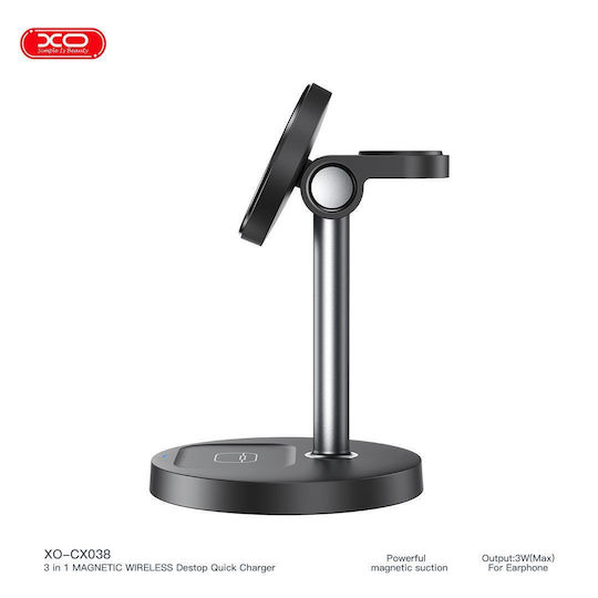 XO Ασύρματος Φορτιστής (Qi Pad) 15W Quick Charge 2.0 Μαύρος (CX038)