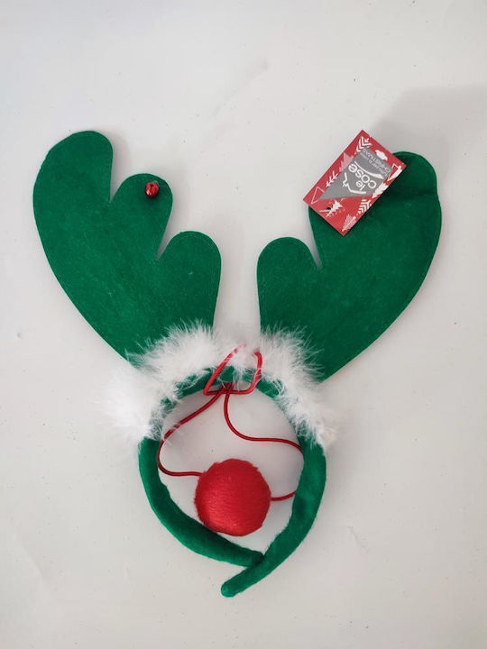 Rudolph Headband and Nose Set 12x35cm Green with Bells