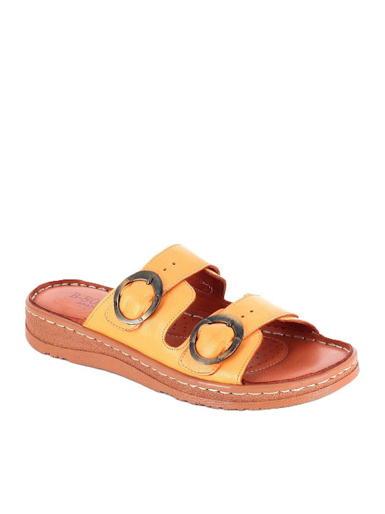 B-Soft Leather Women's Flat Sandals in Yellow C...