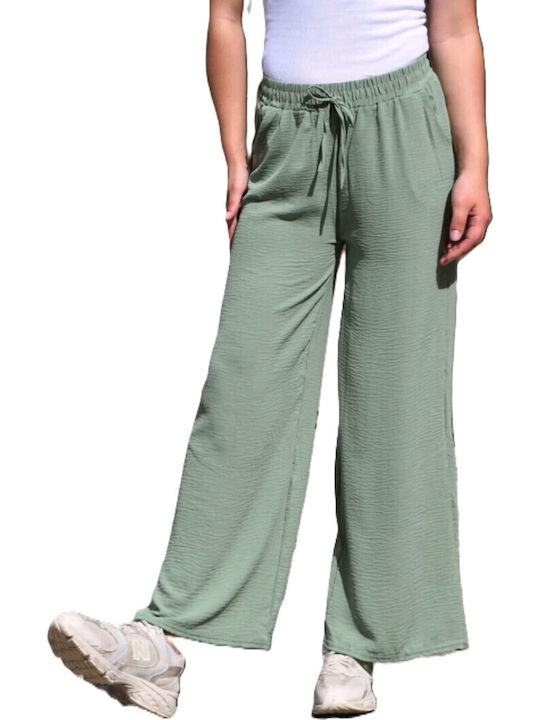 Women's High Rise Pantaloons with Rubber Band in Loose Fit Green