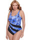 Costum De Baie Întreg Pentru Bust Mare Floral Albastru