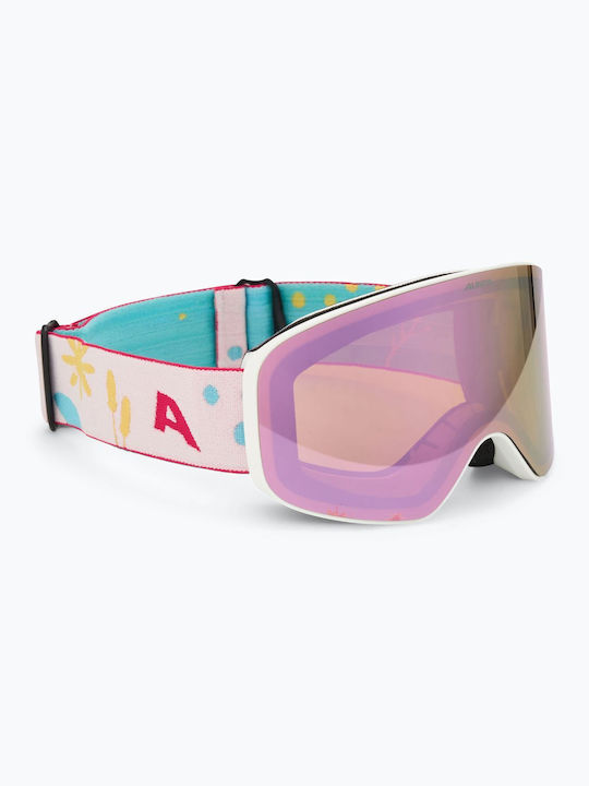 Alpina Ski- & Snowboardbrille Kinder Weiß mit Linse Getönt in Rosa Farbe