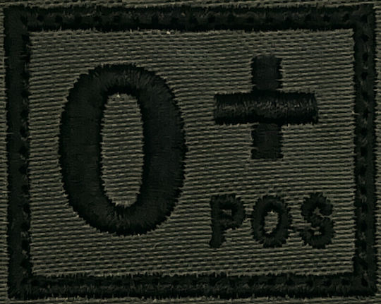 Blood Type 0+ Olive Black Embroidered Letters Velcro Patch 3x4 cm