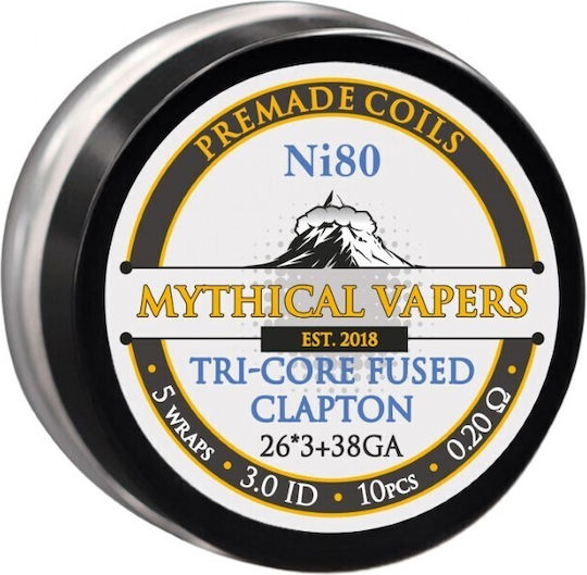 Mythical Vapers Έτοιμες Αντιστάσεις Tri-core Fused Clapton Ni80 10 Τμχ
