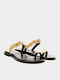 Leather Women's Flat Sandals in Black Color