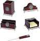 5-Piece Mahogany Desk Set with Crest: Pencil Holder, Note Cube, Letter Holder, Card Holder, Letter Opener 167x