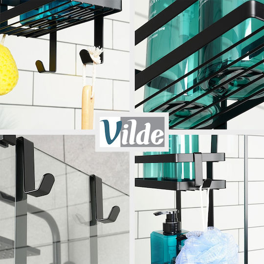 Vilde Wall Mounted Bathroom Shelf Glass 23x10.5x75cm Black
