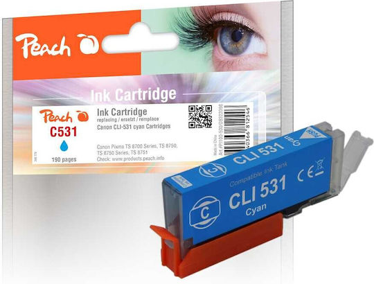 Peach Compatible Inkjet Printer Ink Canon CLI-531 515 Pages 12.5ml Cyan 1pcs