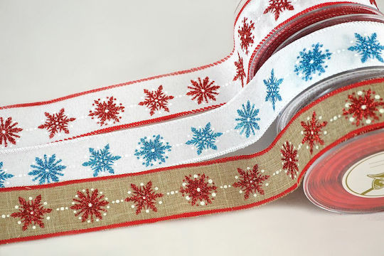 Weihnachtsband Schneeflocken Organza 3,8 cm x 9,1 m