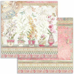 Χαρτί Scrapbooking Διπλής Όψεως Βάζα Ορχιδέες 30.5x30.5cm Stamperia