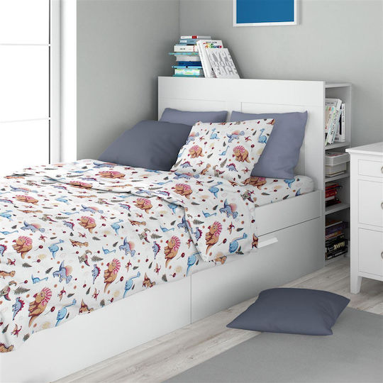 Dimcol Σετ Σεντόνια Μονά Βαμβακερά White-blue 160x240cm 3τμχ