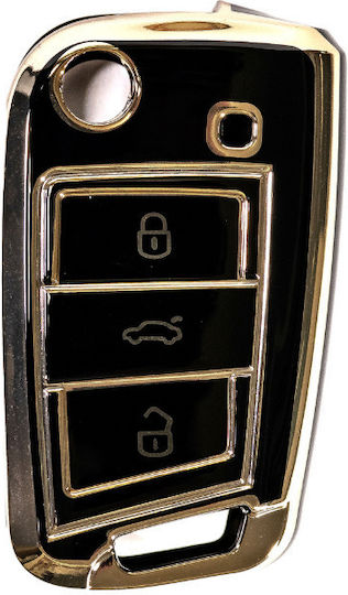 Carcasă de protecție premium pentru cheie Volkswagen compatibilă cu Octavia, Seat, Golf 7, Touran, Tiguan, Arteon, Polo, Fabia, Octavia, Karoq, Kodiaq, Superb, Ibiza, Leon, negru auriu Luvlu