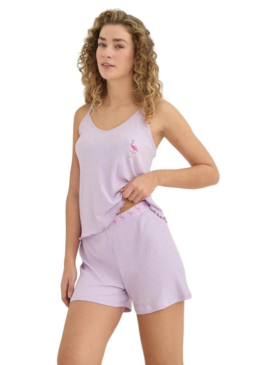 Mihra Καλοκαιρινό Γυναικείο Σετ Πιτζάμας Lila Flamingo Mihra Καλοκαιρινό Γυναικείο Σετ Πιτζάμας Lila Flamingo
