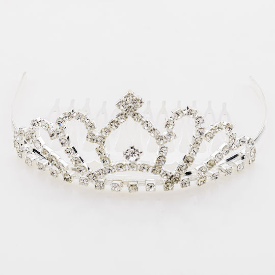 Tiara metalică "Crown Spark" cu pieptene, cristale rhinestone, 1 buc, argintiu