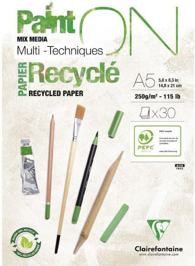 Clairefontaine Μπλοκ Mix Media Painton Recycled 30 Φύλλων A5 14,8x21cm 250gr