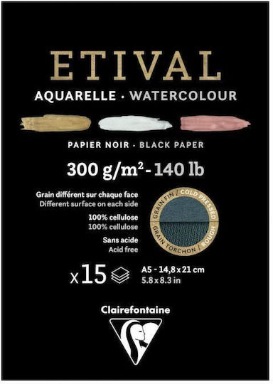 Clairefontaine Etival Black Watercolour Pad 15 Sheets A5 14.8x21cm 300gsm