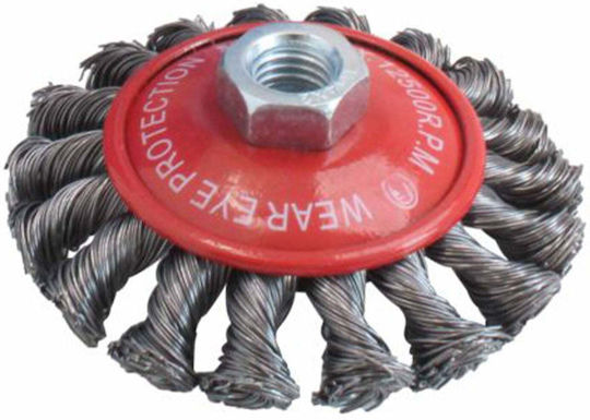 Drahtbürsten-Rad mit verdrehten Knoten, Becherform für Bohrmaschine 100mm Satra