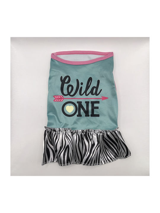 Bonnie Medium Turquoise Dog Dress "Wild One" Zebra Skirt