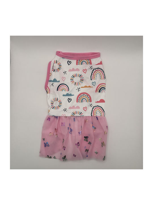 Bonnie Medium White-Pink Dog Dress with Rainbow Tulle Skirt and Butterflies