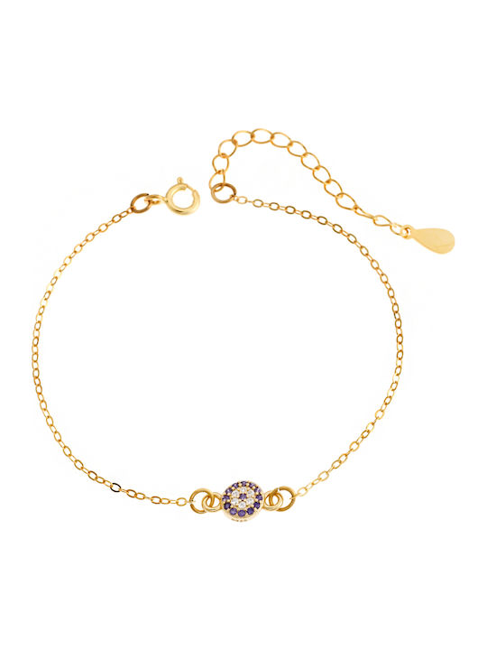 Women's Bracelet Chain with Eye Design in Silver Gold Plated with Zircon 15cm