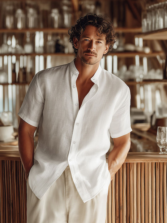 Panda Clothing Short-sleeved Linen Shirt White