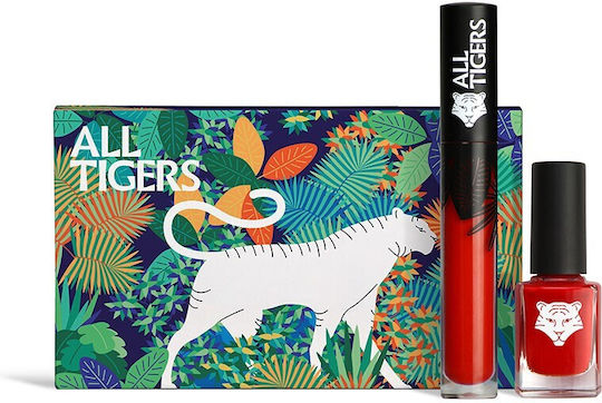 Set All Tigers Natural & Vegan Liquid Lipstick 888 Call Me Queen 8 Ml + Natural & Vegan Vegan Nail Polish 298 Hit It Big 11 Ml