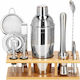 Set Cocktail Shaker pentru Barmani 750ml Ki10 Suport din Bambus 12 Piese