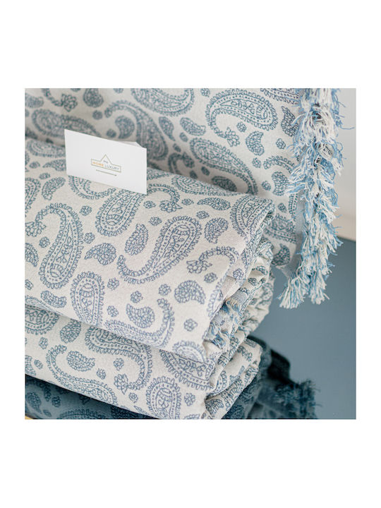 My Home Luxury Armchair Throw 180x200cm Ecru With Blue Pattern T2bl 180 T2BL 180