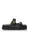 Leather Women's Flat Sandals in Black Color