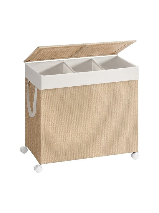 Songmics Wäschekorb Korbweide Klappbar 140lt mit Deckel 66,5x37,5x65cm Beige