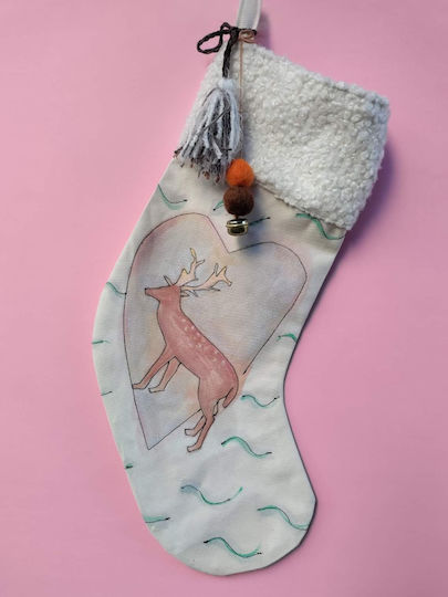 Weihnachtliche Dekorative Socke mit Τάρανδο Weiß