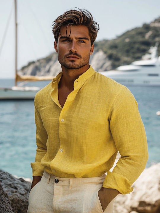 Panda Clothing Μακρυμάνικo Λινό Πουκάμισο σε Κα...