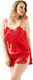 Plus Size Satin Babydoll Lace Red