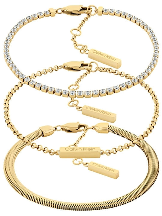 Calvin Klein Women's Set Bracelets Made of Gold Plated Steel with Zircon 17cm