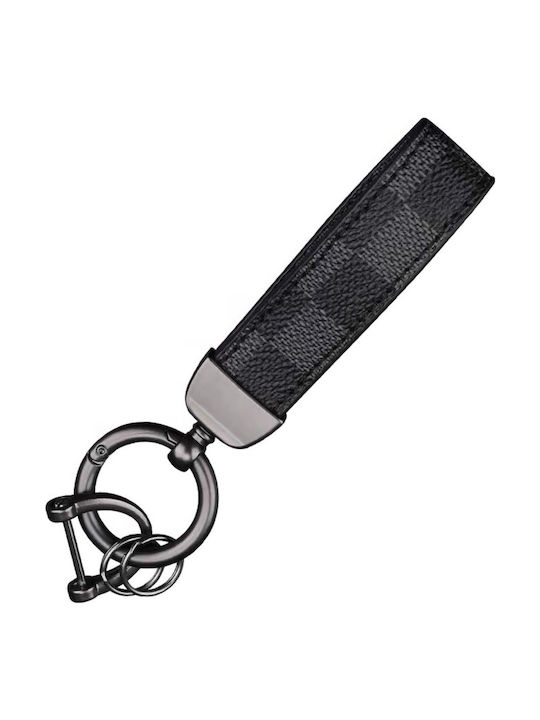 Breloc din piele și oțel zincat Luvlu, rotație 360 de grade, anti-pierdere, inel D, 2 inele mici, șurubelniță, pentru bărbați și femei, negru