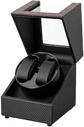 Leather Watch Winder 2 with Transparent Cap Black Carbon