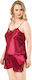 Plus Size Satin Babydoll Lace Burgundy