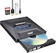 Unitate optică externă CD DVD RW 5 în 1, port USB 3.0 USB-C, cititor de carduri SD MicroSD, inscriptor de discuri, player DVD, cititor pentru laptop PC Windows, negru