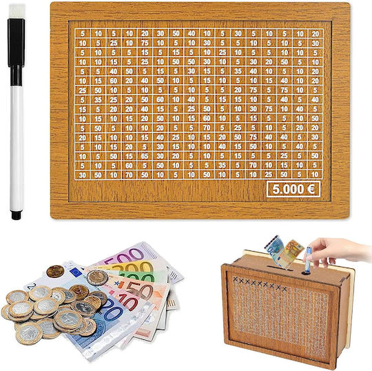 Cutie de Bani din Lemn Porc pentru Economii Obiectiv de 5000 Euro Numere de Bifare 20 X 14,5 X 7 Cm Reutilizabilă