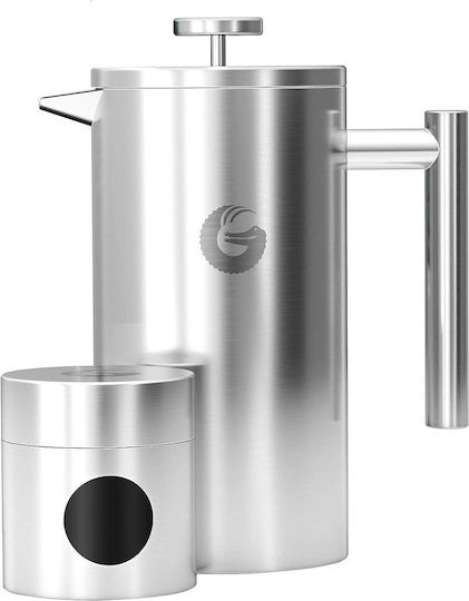 Cafetiere French Press 8 Cesti Double Wall Cafetiere 1 Litru Capacitate Container de Depozitare a Cafelei din Oțel Inoxidabil Argintiu
