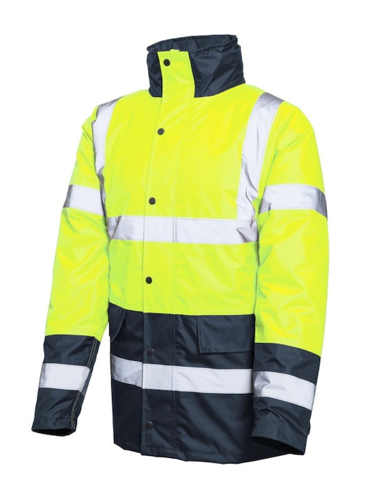 Active Gear Work Jacket Reflective Heated Softshell Cold with Fleece Lining and with Hood Yellow