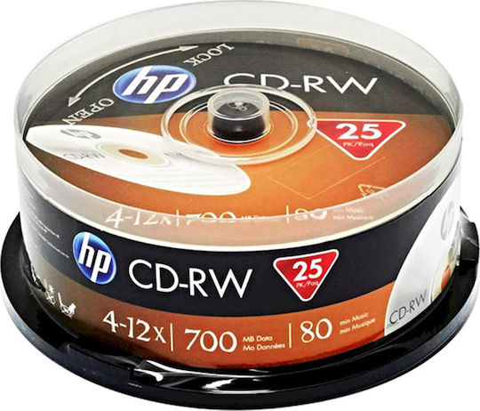 HP Επανεγγράψιμα CD-RW 12x 700MB Cake Box 25τμχ