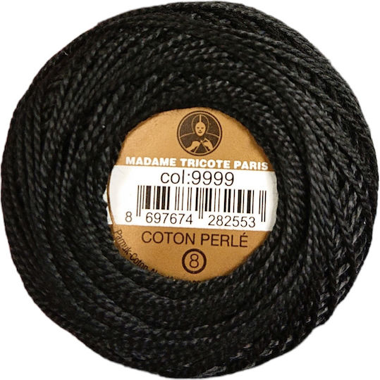 Embroidery Thread Kouvráki Madame Tricote Coton Perle No8 Cotton Black 9999 80m