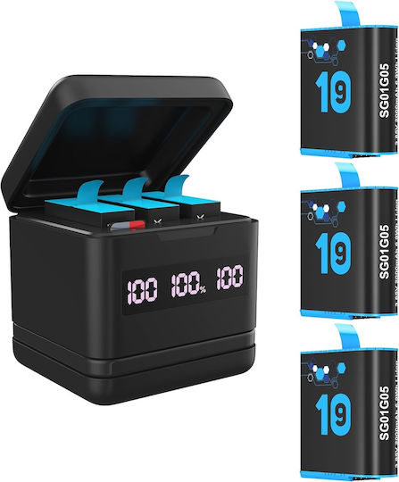 Set 3 Baterii Gopro Hero 10 Hero 9 3 Baterii Reîncărcabile 2000 Mah Stație de Încărcare 3 Canale Indicator Led Usb Usb C Compatibil Gopro Hero Black 10 9 Black