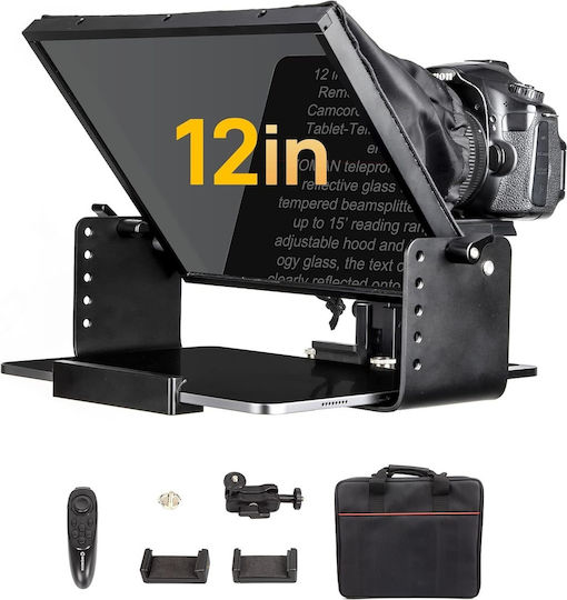Kit Teleprompter de 12 Inch pentru Camere DSLR Control de la Distanță Compatibil cu Smartphone-uri și Tablete Până la 12.9 Inch Geantă de Metal pentru Depozitare și Transport Moman Mt12