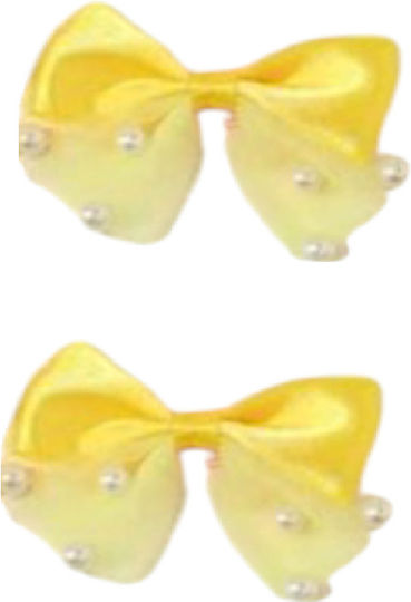 Set 2 Pieces Clip Hair Clip Bow Pearls Yellow Gold