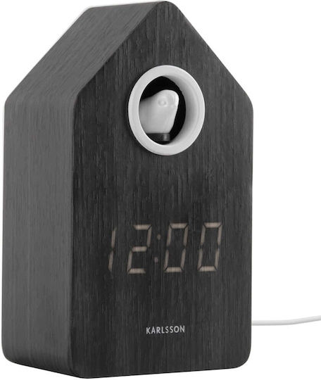 Karlsson Tabletop Digital Wooden Clock with Alarm Clock Black 2586061BK