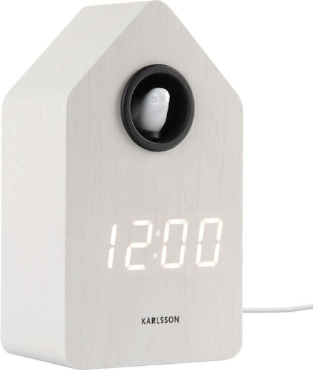 Karlsson Tischuhr Digital Holz mit Wecker Weiß 2586061WH