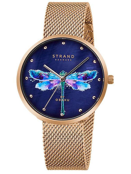 Strand by Obaku Women's Watch with Pink Gold Metal Bracelet