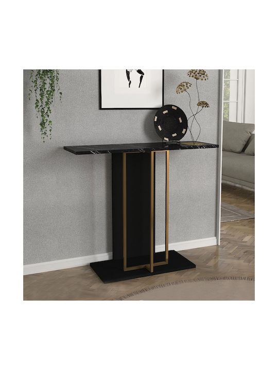 Brandy Console Table Wood & Metal Black - Black Marble Effect - Gold L90xW29.6xH76.8cm